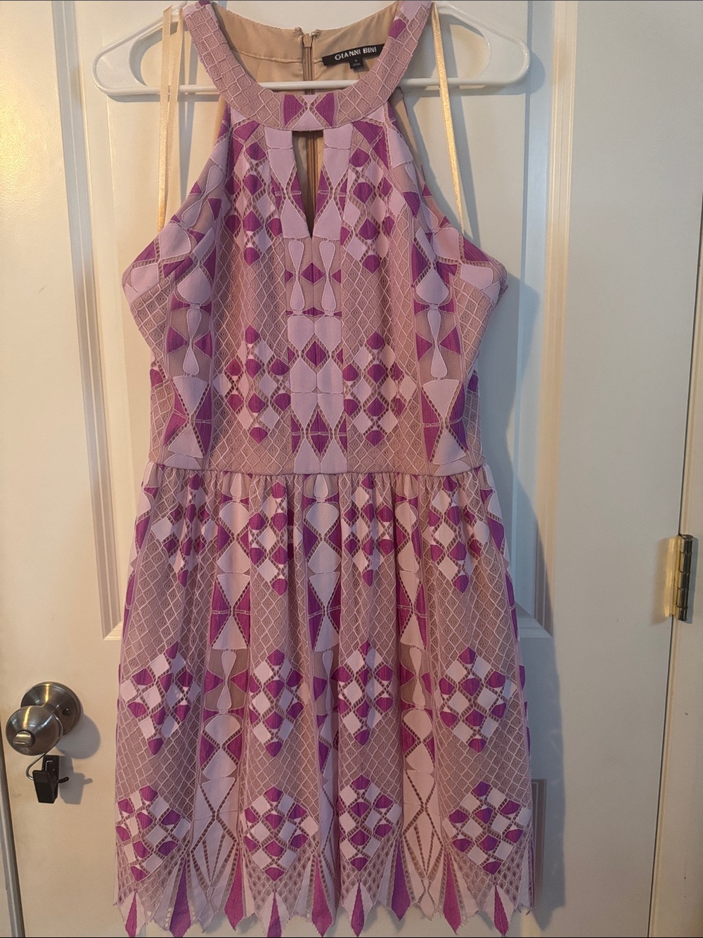 Gianni bini women’s Laser Cut Lace HighNeck Dress Size 8 Anthropologie purple